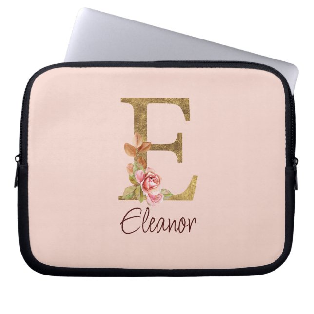 Individuelle Name Letter E Goldene Forelle Rose Ro Laptopschutzhülle (Vorderseite)