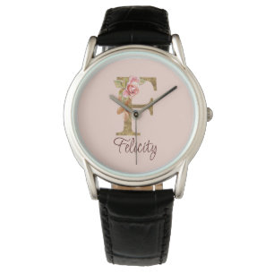 Individuelle Name Letter F Gold Foil Rose Rose Ros Armbanduhr