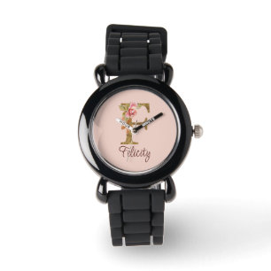 Individuelle Name Letter F Gold Foil Rose Rose Ros Armbanduhr