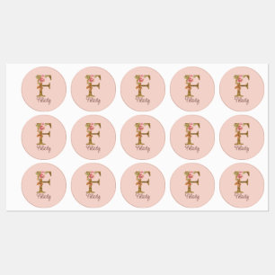 Individuelle Name Letter F Gold Foil Rose Rose Ros Etiketten