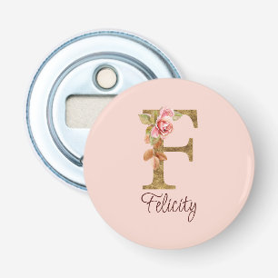 Individuelle Name Letter F Gold Foil Rose Rose Ros Flaschenöffner