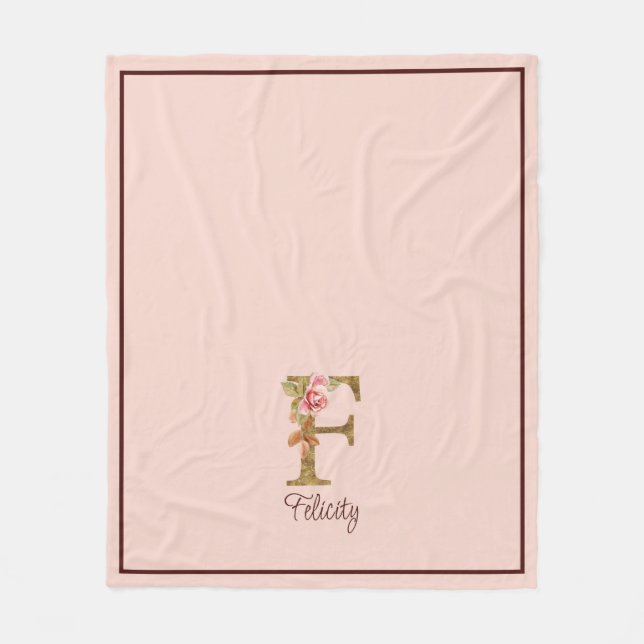 Individuelle Name Letter F Gold Foil Rose Rose Ros Fleecedecke (Vorderseite)