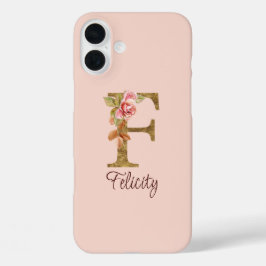 Individuelle Name Letter F Gold Foil Rose Rose Ros iPhone 16 Plus Hülle