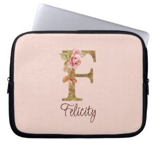 Individuelle Name Letter F Gold Foil Rose Rose Ros Laptopschutzhülle