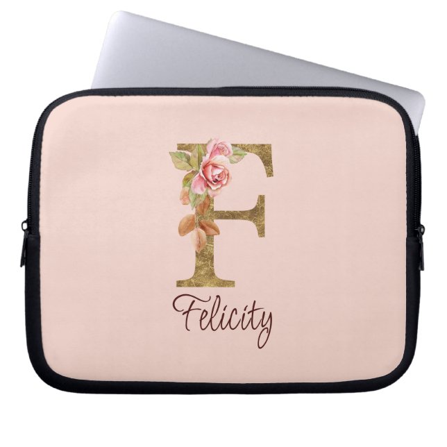 Individuelle Name Letter F Gold Foil Rose Rose Ros Laptopschutzhülle (Vorderseite)