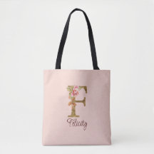 Individuelle Name Letter F Gold Foil Rose Rose Ros