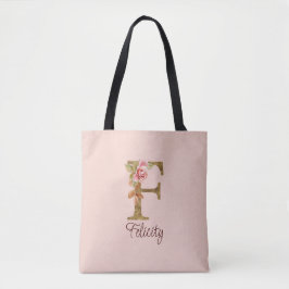 Individuelle Name Letter F Gold Foil Rose Rose Ros Tasche
