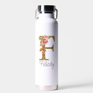 Individuelle Name Letter F Gold Foil Rose Rose Ros Trinkflasche