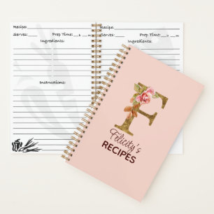 Individuelle Name Letter F Gold Rosa Rosen Rezept Notizbuch