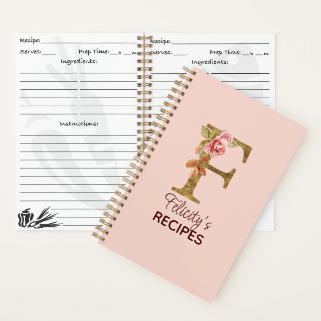 Individuelle Name Letter F Gold Rosa Rosen Rezept Notizbuch (Innen)