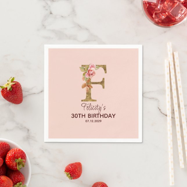 Individuelle Name Letter F Gold Rosa Roses Serviette (Beispiel)