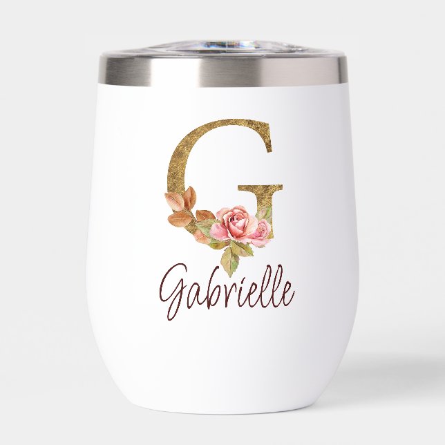 Individuelle Name Letter G Gold Foil Rose Rose Ros (Vorderseite)