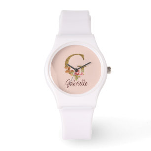 Individuelle Name Letter G Gold Foil Rose Rose Ros Armbanduhr