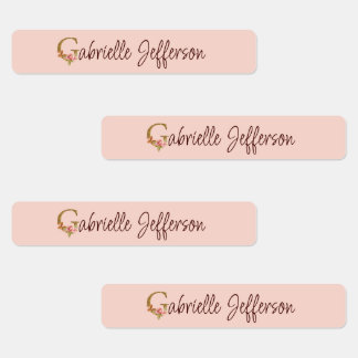 Individuelle Name Letter G Gold Foil Rose Rose Ros Etiketten