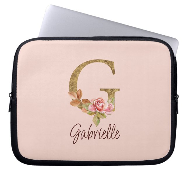 Individuelle Name Letter G Gold Foil Rose Rose Ros Laptopschutzhülle (Vorderseite)