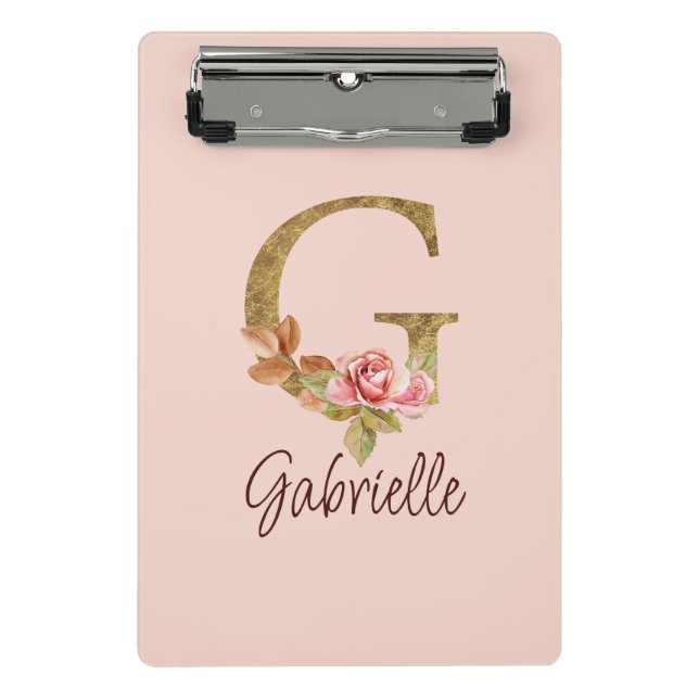 Individuelle Name Letter G Gold Foil Rose Rose Ros Mini Klemmbrett (Vorderseite)