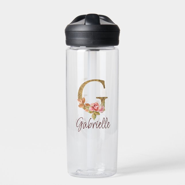 Individuelle Name Letter G Gold Foil Rose Rose Ros Trinkflasche (Vorderseite)