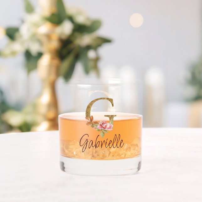 Individuelle Name Letter G Gold Foil Rose Rose Ros Whiskyglas (Insitu (Hochzeit))