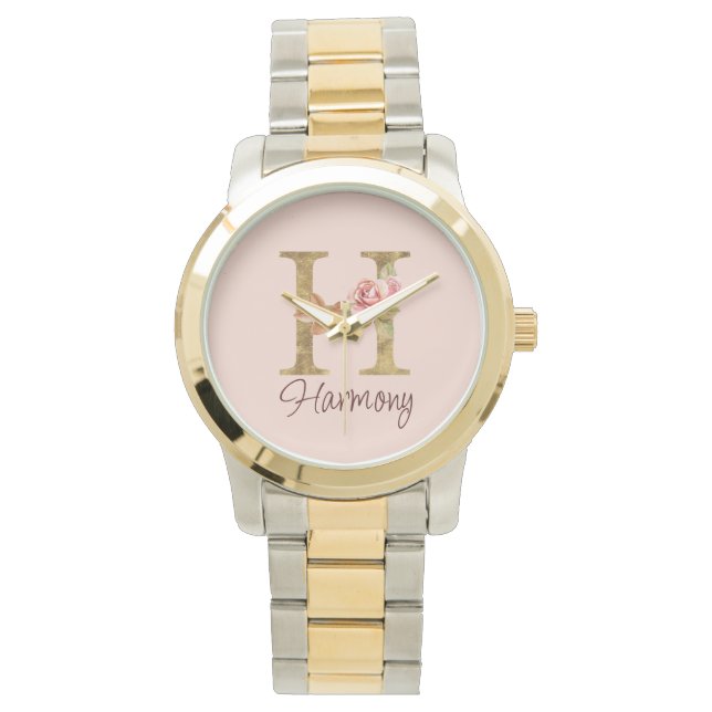 Individuelle Name Letter H Gold Foil Rose Rose Ros Armbanduhr (Vorderseite)