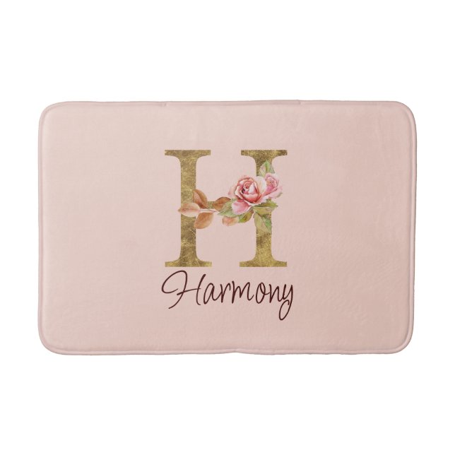 Individuelle Name Letter H Gold Foil Rose Rose Ros Badematte (Vorderseite)