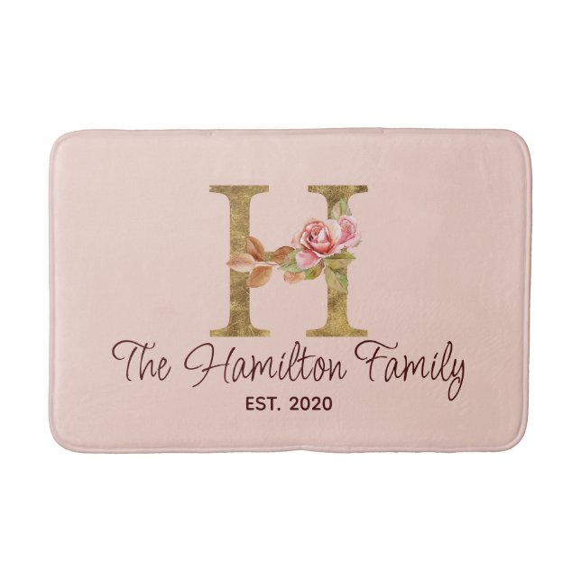 Individuelle Name Letter H Gold Foil Rose Rose Ros Badematte (Vorderseite)