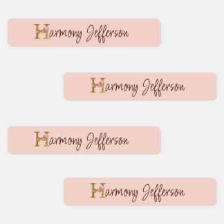 Individuelle Name Letter H Gold Foil Rose Rose Ros Etiketten