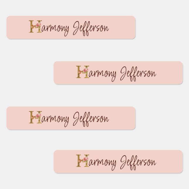 Individuelle Name Letter H Gold Foil Rose Rose Ros Etiketten (Gruppe)