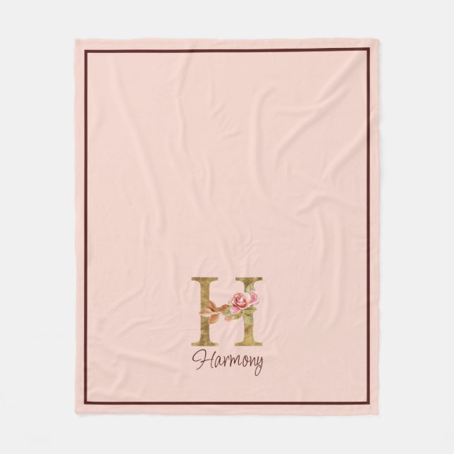 Individuelle Name Letter H Gold Foil Rose Rose Ros Fleecedecke (Vorderseite)