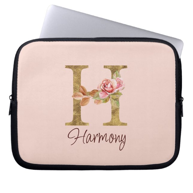 Individuelle Name Letter H Gold Foil Rose Rose Ros Laptopschutzhülle (Vorderseite)