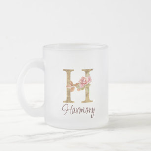 Individuelle Name Letter H Gold Foil Rose Rose Ros Mattglastasse