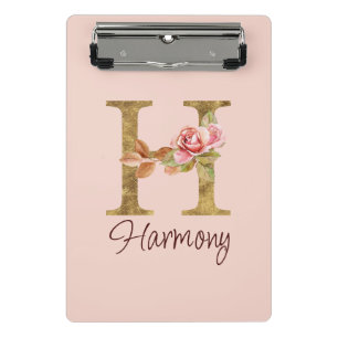 Individuelle Name Letter H Gold Foil Rose Rose Ros Mini Klemmbrett