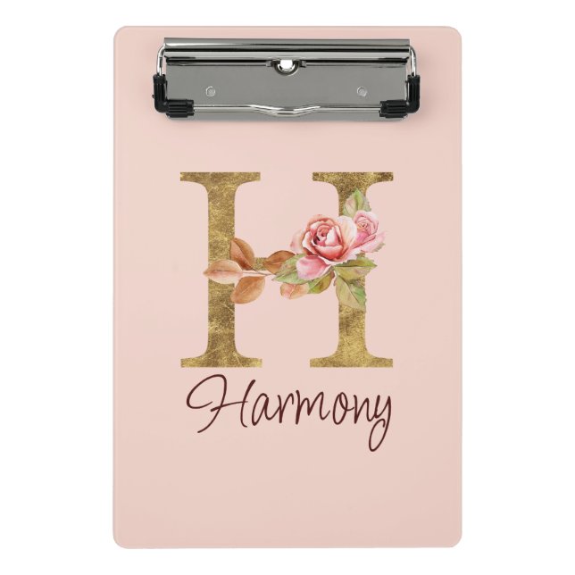 Individuelle Name Letter H Gold Foil Rose Rose Ros Mini Klemmbrett (Vorderseite)