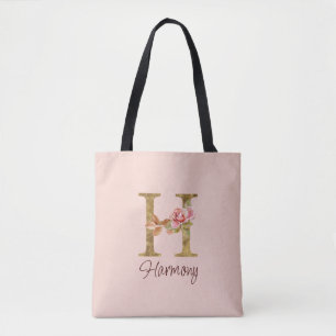 Individuelle Name Letter H Gold Foil Rose Rose Ros Tasche