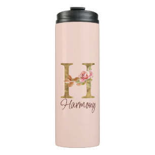 Individuelle Name Letter H Gold Foil Rose Rose Ros Thermosbecher