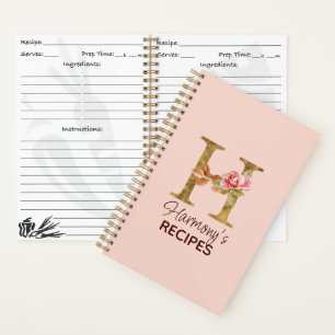 Individuelle Name Letter H Gold Rosa Rosen Rezept Notizbuch