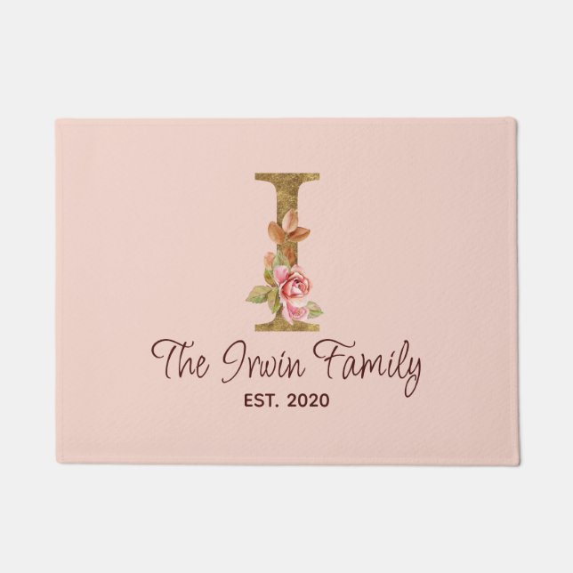 Individuelle Name Letter I Gold Foil Roses Rosa Ro Fußmatte (Vorderseite)