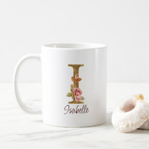 Individuelle Name Letter I Gold Foil Roses Rosa Ro Kaffeetasse