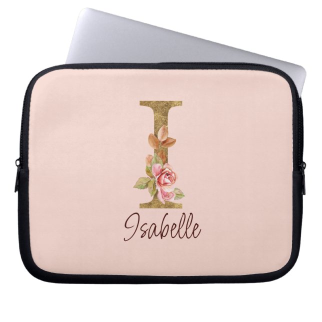 Individuelle Name Letter I Gold Foil Roses Rosa Ro Laptopschutzhülle (Vorderseite)