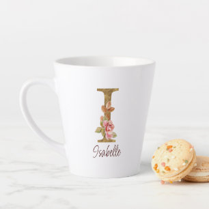 Individuelle Name Letter I Gold Foil Roses Rosa Ro Milchtasse