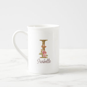 Individuelle Name Letter I Gold Foil Roses Rosa Ro Prozellantasse