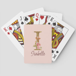 Individuelle Name Letter I Gold Foil Roses Rosa Ro Spielkarten