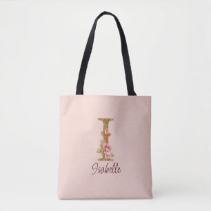 Individuelle Name Letter I Gold Foil Roses Rosa Ro Tasche