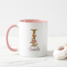 Individuelle Name Letter I Gold Foil Roses Rosa Ro
