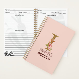 Individuelle Name Letter I Gold Rosa Rosen Rezept Notizbuch