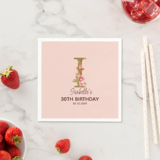 Individuelle Name Letter I Gold Rosa Roses Serviette
