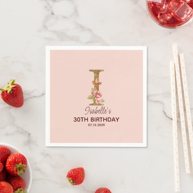 Individuelle Name Letter I Gold Rosa Roses Serviette (Beispiel)