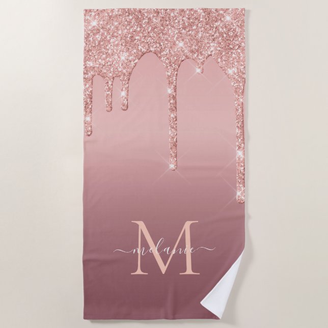 Individuelle Name Letter Rose Gold Glitzer Handtuc Strandtuch (Vorderseite)