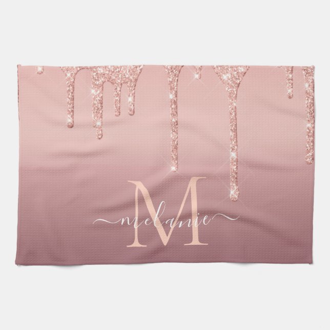 Individuelle Name Letter Rose Gold Glitzer Küchent Geschirrtuch (Horizontal)