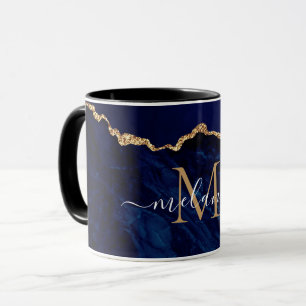 Individuelle Name Letter Tasse Agate Navy Blue Gol