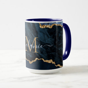 Individuelle Name-Letter-Tasse für Navy-Blue-Gold- Tasse